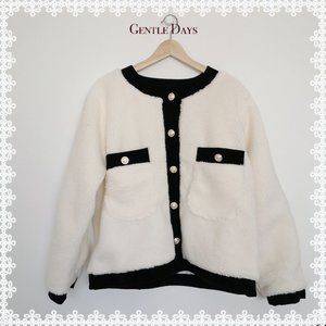 White Teddy Jacket Sherpa Oversized Autumn Outerwear, One Size [NWOT]